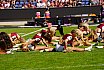 Die Rhein Fire Pyromaniacs und die Frankfurt Galaxy Dancers beim Halbfinale in Duisburg am 17.09.2023