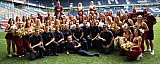Die Pyromaniacs und die Flight Crew beim Heimspiel von Rhein Fire gegen Berlin Thunder am 27.07.2025