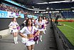 Die Rhein Fire Pyromaniacs und die Frankfurt Galaxy Dancers beim Halbfinale in Duisburg am 17.09.2023